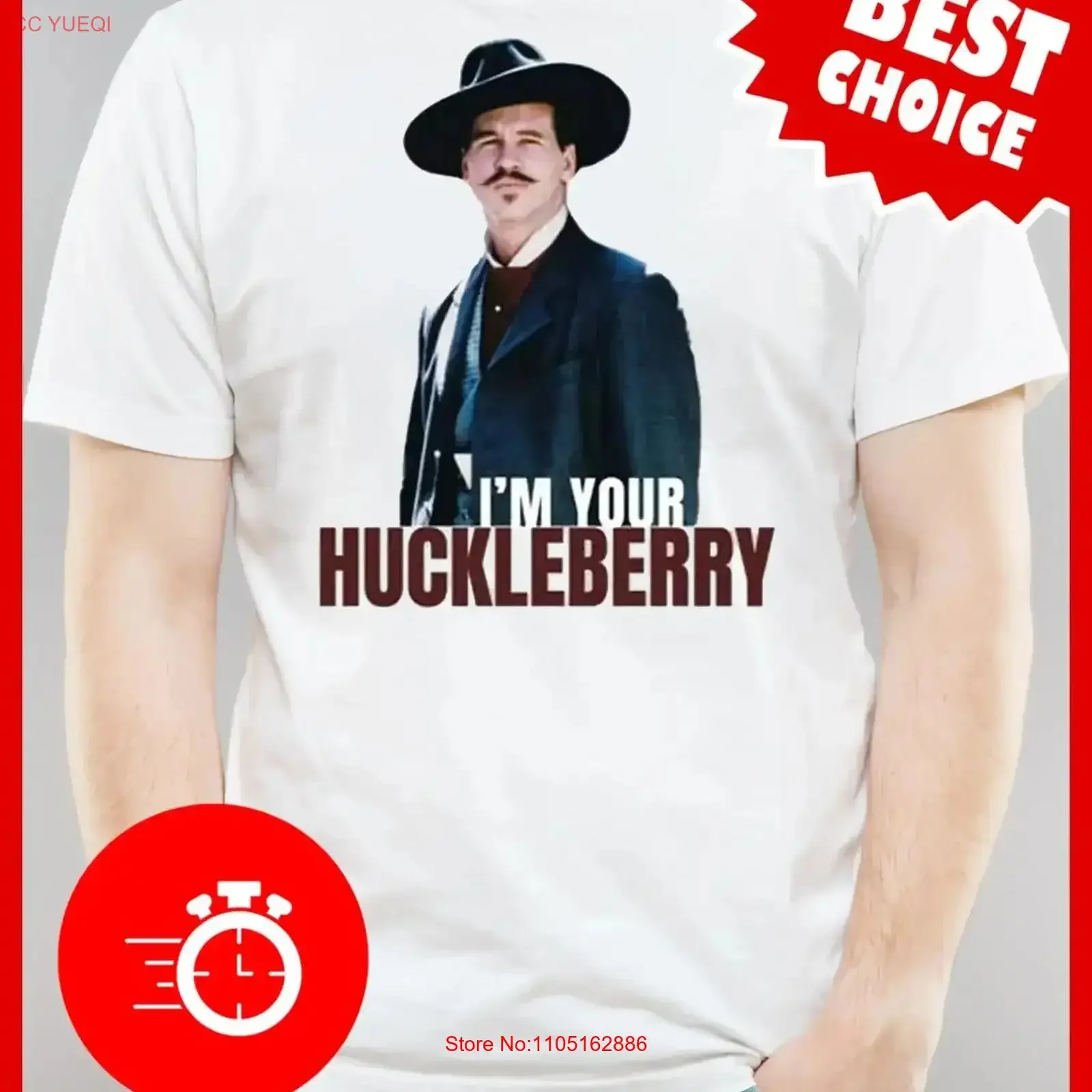 I'm Your Huckleberry Val Kilmer Tombstone Doc Holliday Quote T Shirt vintage Washed Breathable Versatile fashion homme Casual