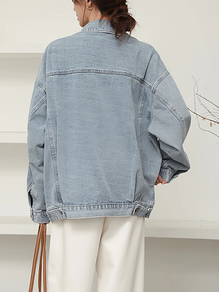 

Повседневная свободная женская джинсовая куртка, однотонная осенне-зимняя модная ретро заводская женская ort Верхняя одежда из смеси хлопка из полиэстера