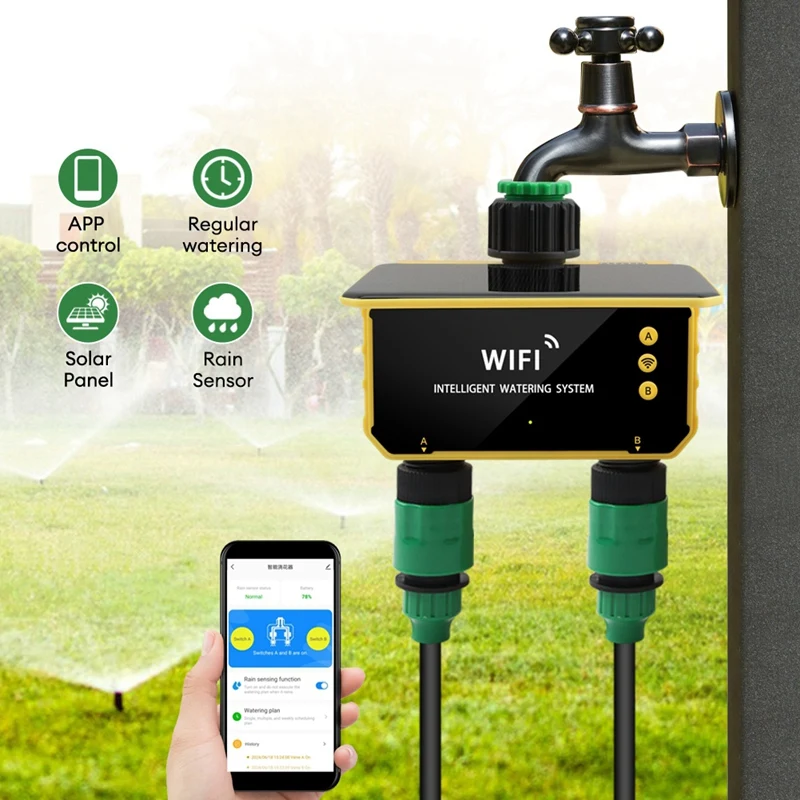 Dual Zone WIFI Solar Irrigation Smart APP Control Automatic Irrigation System Outdoor Water Garden Watering Tool