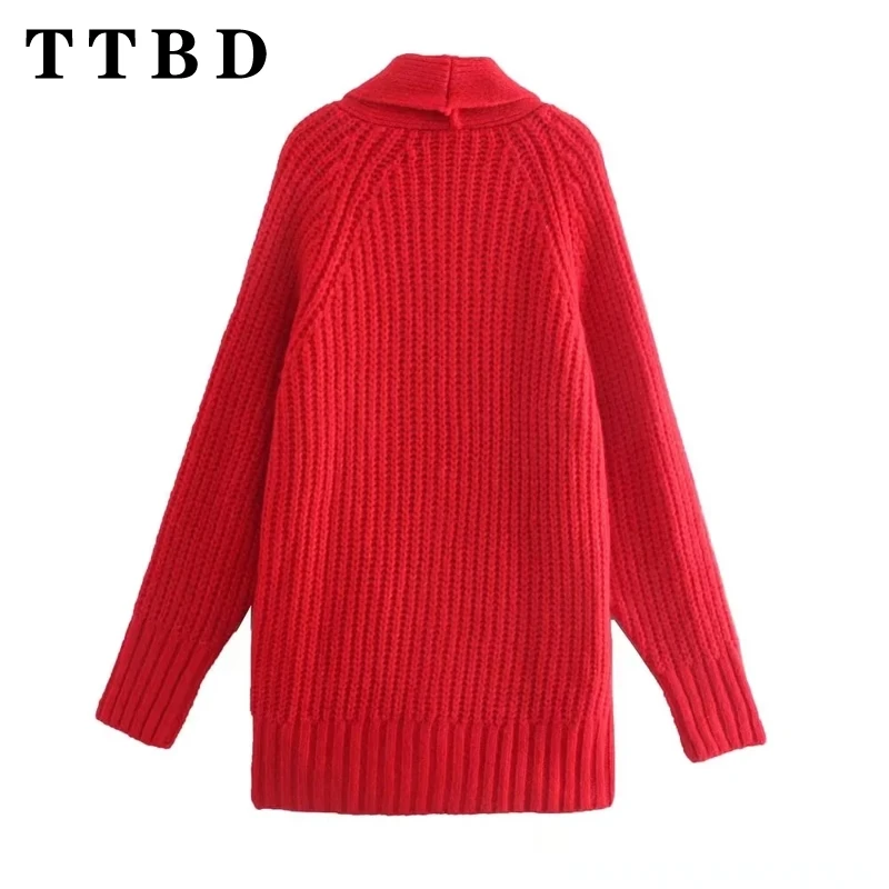 TTBD Woman's 2024 New Autumn Fashion Long Sleeve Pockets Knit Cardigan Top Women Clothing Casual V-Collar Solid Color Coat