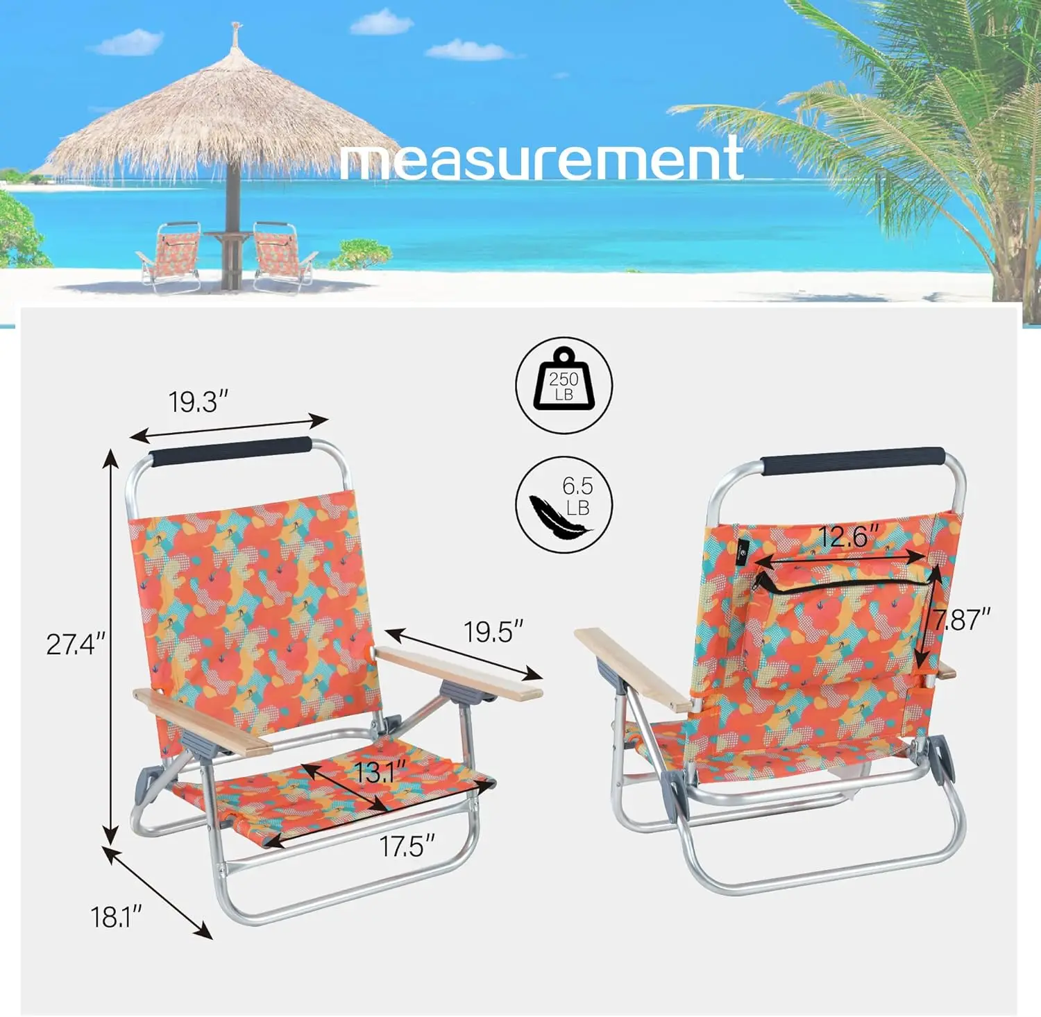 Backpack Beach Chairs Lightweight Folding 3 Position Portable Camping Chairs with Wooden Armrests, Set of 2, Camo