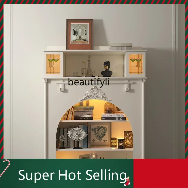 

D071 French Retro Living Room Solid Wood Storage Cabinet Fireplace Study Storage Cabinet Multi-Layer Display Cabinet