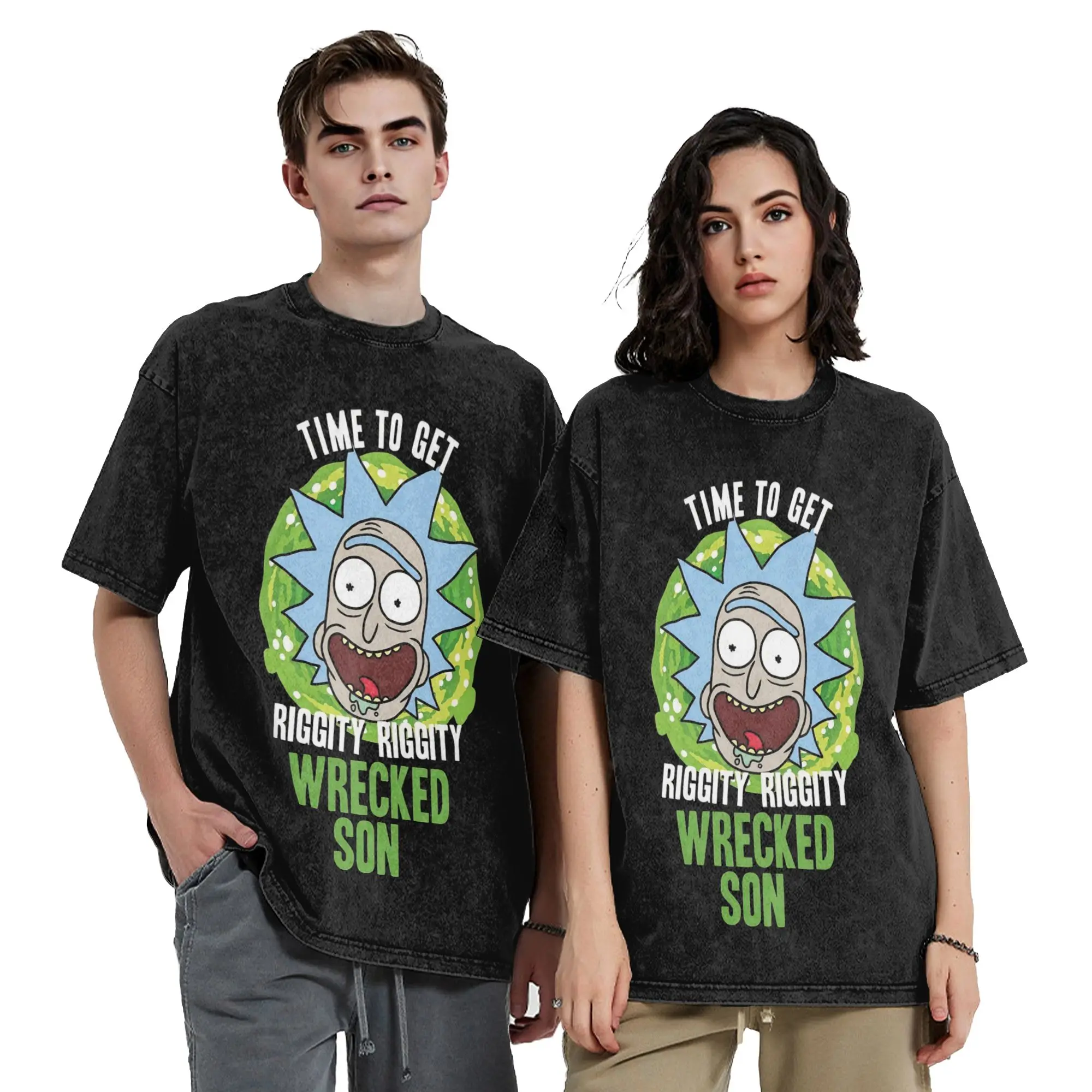 R-Rick and M-Morty Vintage Washed T-Shirts RIGGITY RIGGITY WRECKED SON Vintage Pure Cotton Tees T Shirts Birthday Gift Clothes