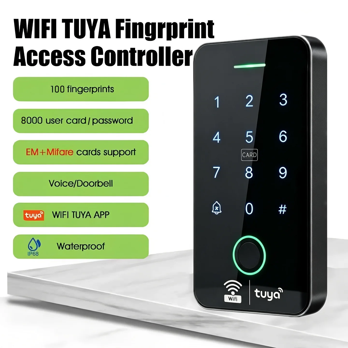 Tuya IP68 Waterproof Smart Biometric Fingerprint Rfid ID IC Card Keypad Access Control Device for Entry Access Control System