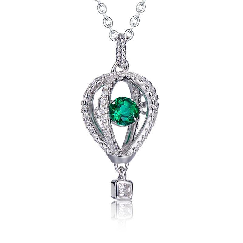

LP0072 Round Emerald Necklace in S925 Sterling Silver Plated with White Gold (0.52CT)