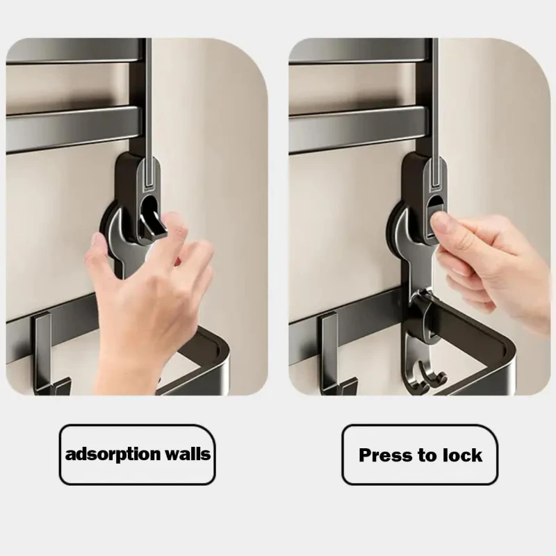 Bathroom Suction Cup Towel Rack, Wall Mounted Foldable Storage Rack, Non Perforated Aluminum Alloy Storage Bracket with Hooks