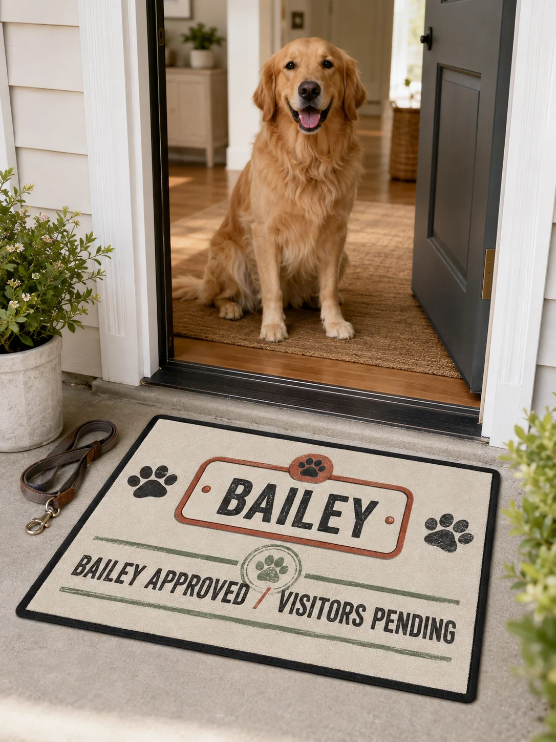 Custom Doormat Personalized Pet Name Welcome Mat Funny Dog Approved Visitors Pending Non Slip Indoor Outdoor Front Door Rug Gift