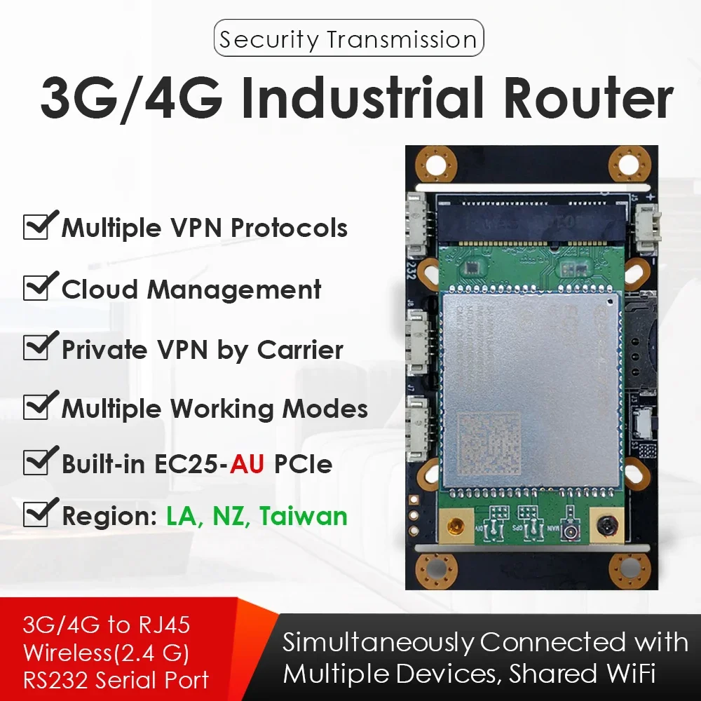 4G LTE Industrial WiFi Wireless Router W/SIM Card Slot EC25-AU Mini PCIe Modem VPN Data Pass-Through LTE FDD