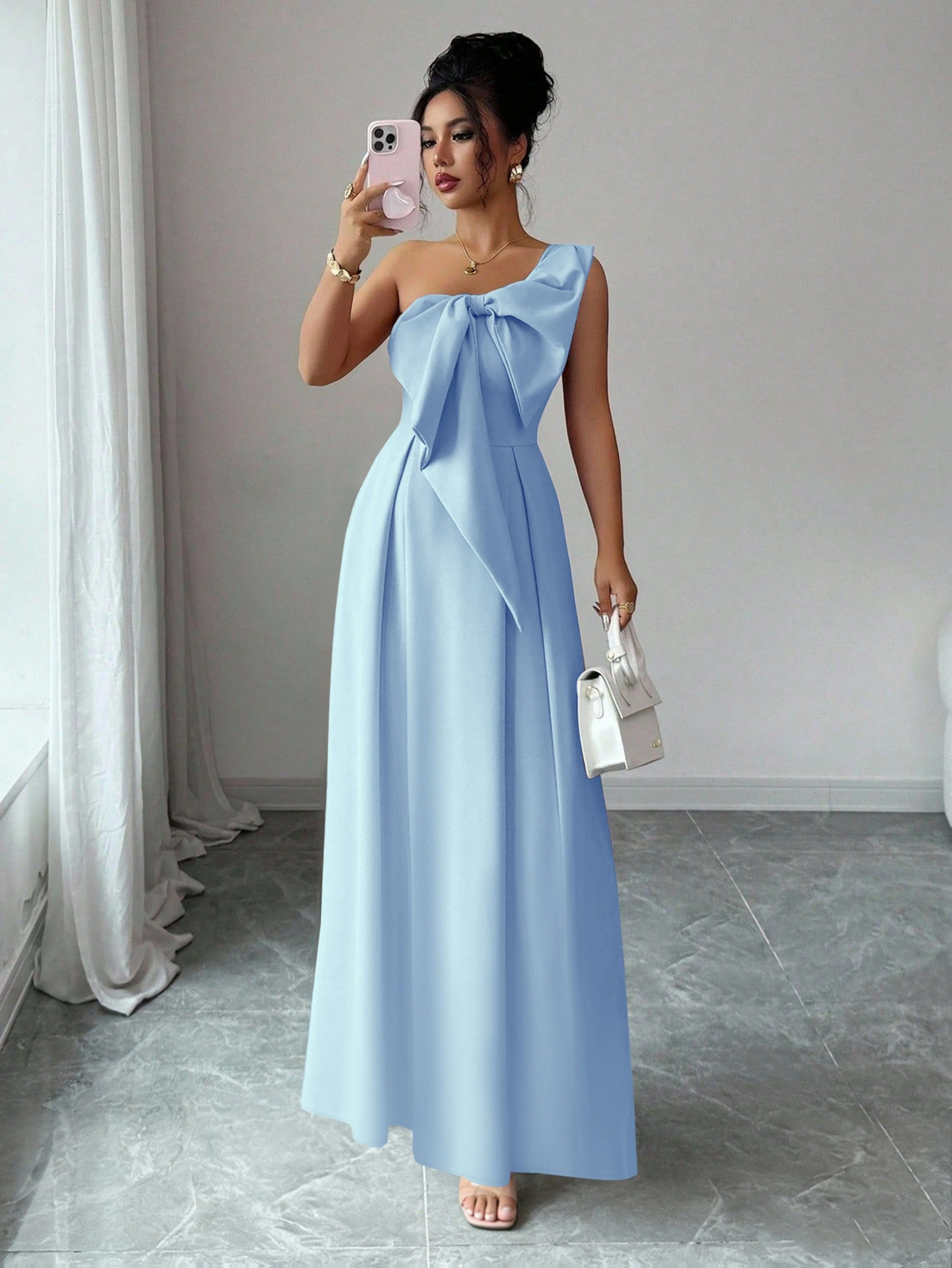 Nouvelles Robes d'Été Sans Manches pour Femme 2026 – Robe Slim à Col Asymétrique avec Nœud, Coupe Trapèze, Modèle P2979