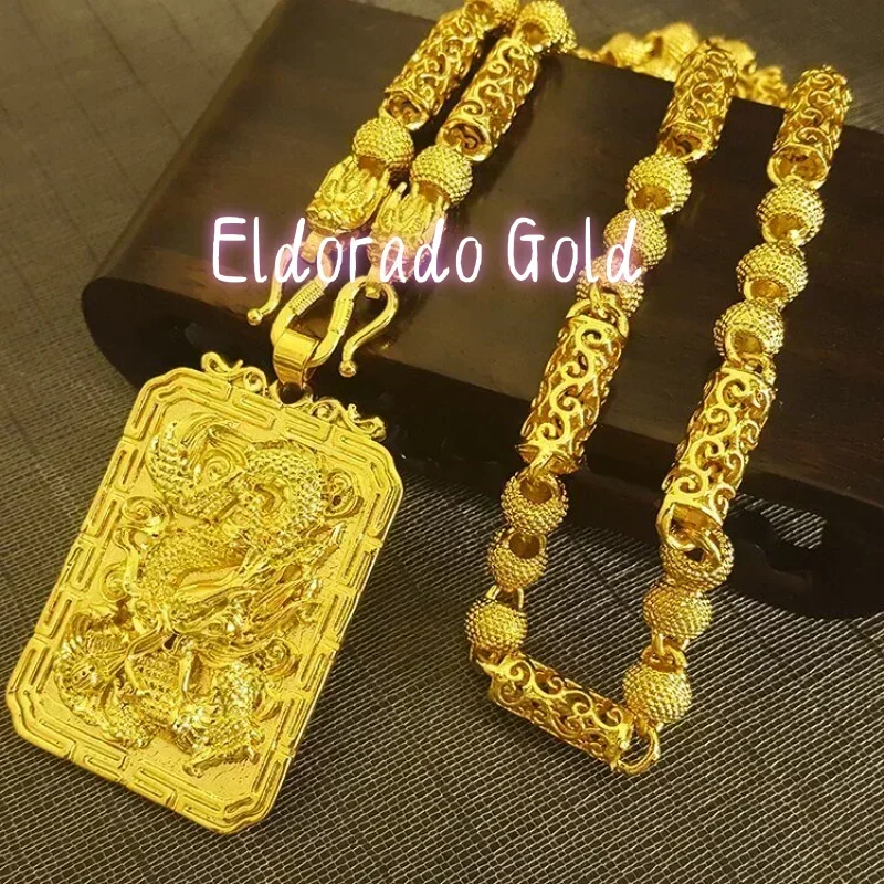 

Eldorado Gold 999 Pure Gold Necklace 18K Gold Necklace Men's Guan Gong Pendant Real Gold Jewelry Boss Chain 60cm Dragon Brand