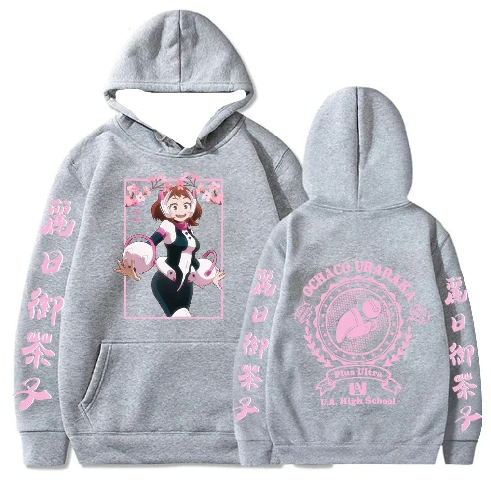 انمي ياباني OCHACO URARAKA بطلي الأكاديمية هوديس للجنسين المتضخم الشارع الشهير Harajuku الوردي UA المدرسة الثانوية طباعة البلوز