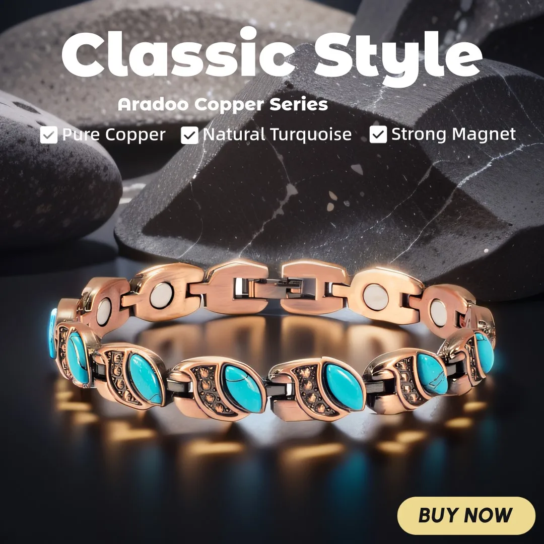 Ethnic Style Pure Copper Bracelet Vintage Turquoise Magnetic Therapy Bracelets