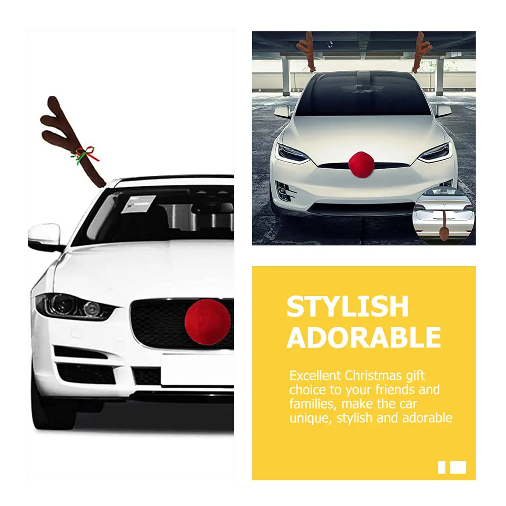 

1 Set Christmas Deer Horn Decorations Cloth Cotton Antler Tail For Trucks Van Holiday Auto Accessories Xmas Vehicle Ornaments