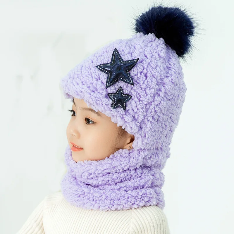 Cálidos gorros de invierno para niños y niñas, gorros con orejas de bebé, bonitos sombreros de felpa para cubrir la cara, bufanda de tendencia,