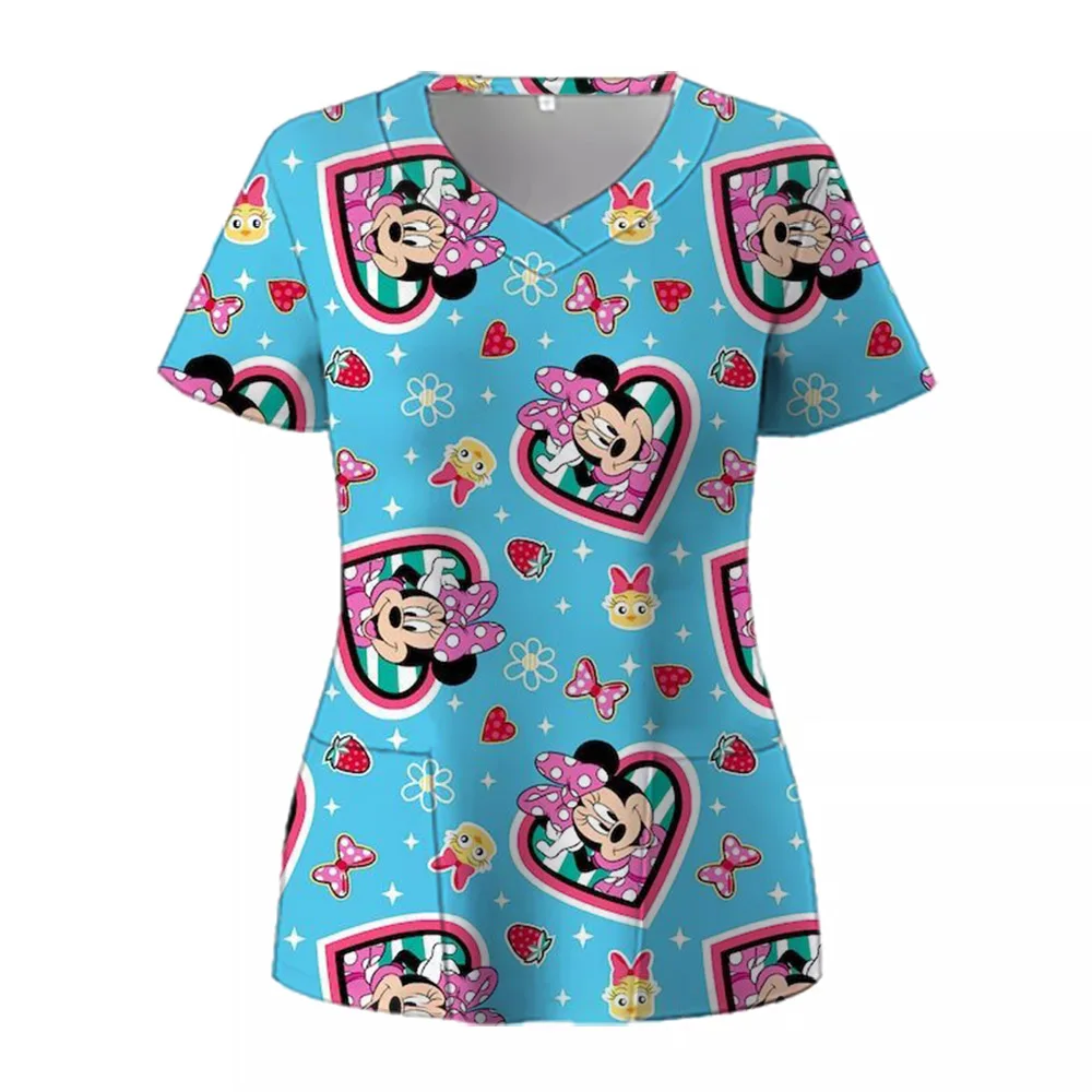 Christmas Mickey Mouse Print Scrub Top 5xl Uniform Short Sleeve Doctor Nurse Uniform Children's Checkup Center working tops