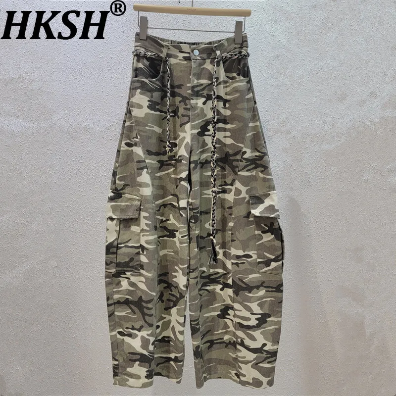 

HKSH весенне-осенние новые женские широкие брюки с несколькими карманами и камуфляжным принтом, универсальная уличная одежда в американском стиле ретро, повседневная HK14414