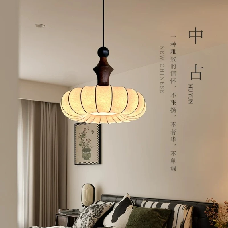 

Medieval Japanese Wabi-Sabi Style Style Fabric Pendant Light Bedroom Bedside Restaurant Bar Counter Homestay Retro Hanging Lamps