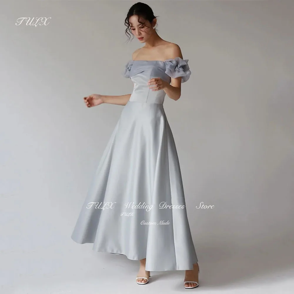 

TULX Off the Shoulder Sky Blue Evening Party Dresses Ruffles Korea Photoshoot Elegant Wedding Women Formal Event Prom Gowns