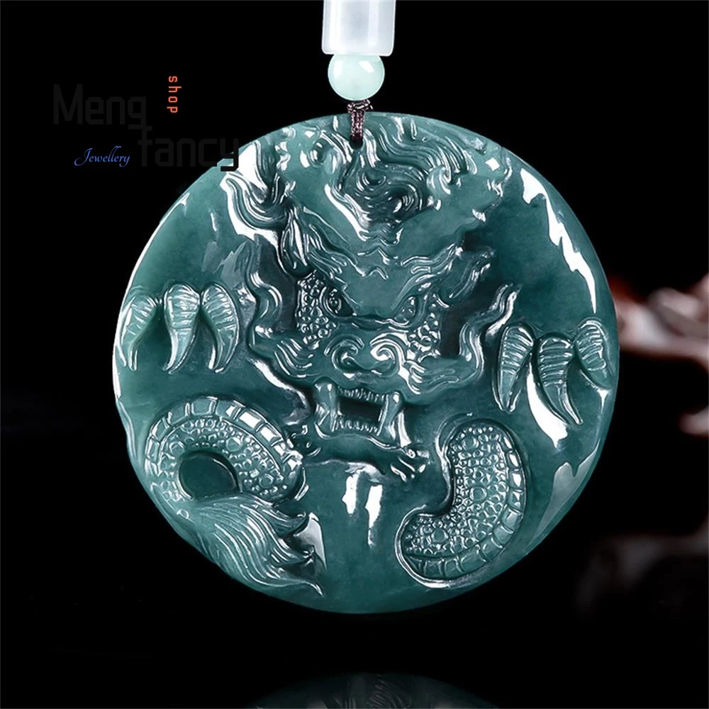 Natural A-goods Jadeite Blue Water Nine Dragons To Protect The Lord Zodiac Jade Pendant High-grade Luxury Quality Jewelry Mascot