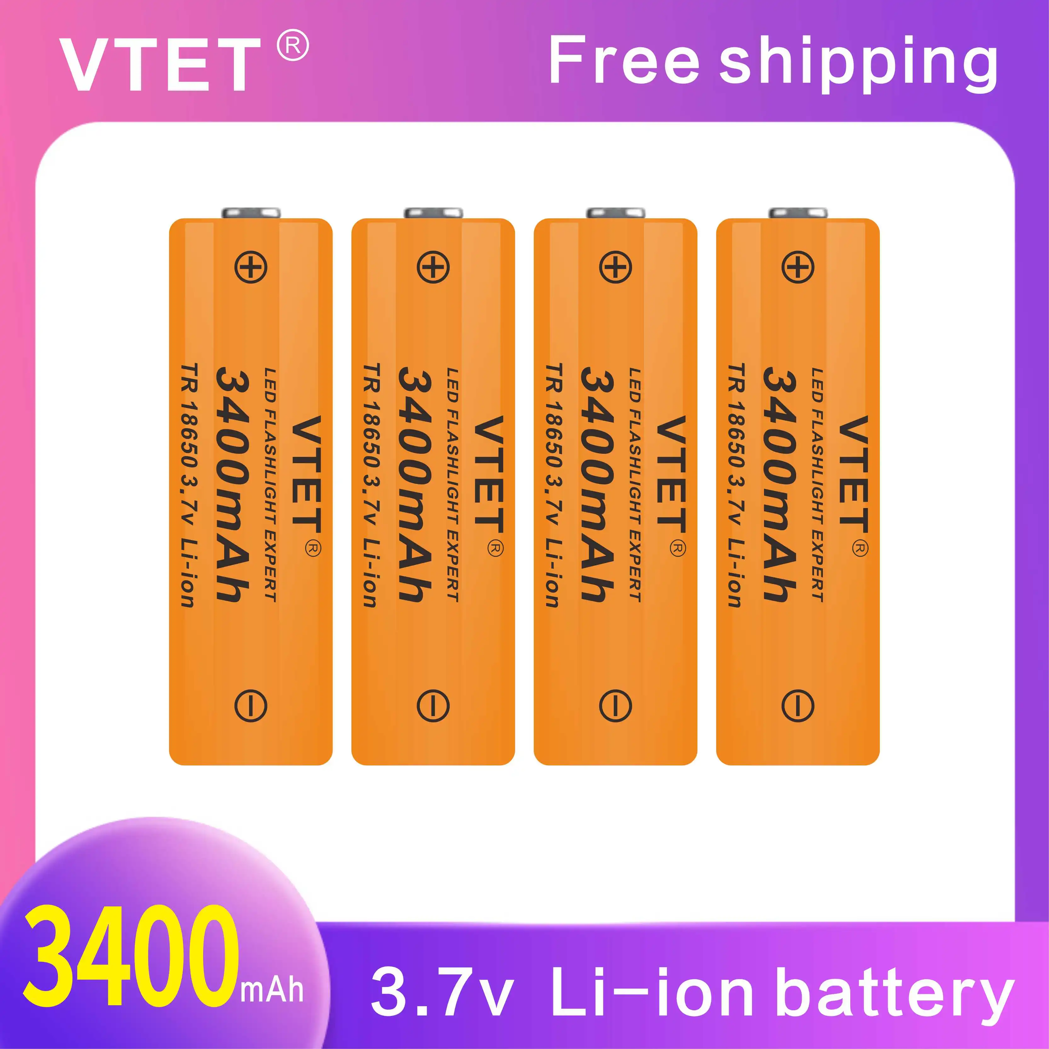 2024New3.7V 3400mAh Rechargeable Li-ion Battery for Led Flashlight Toys Fan Battery DIY Make High Quality Reusable18650 Battery