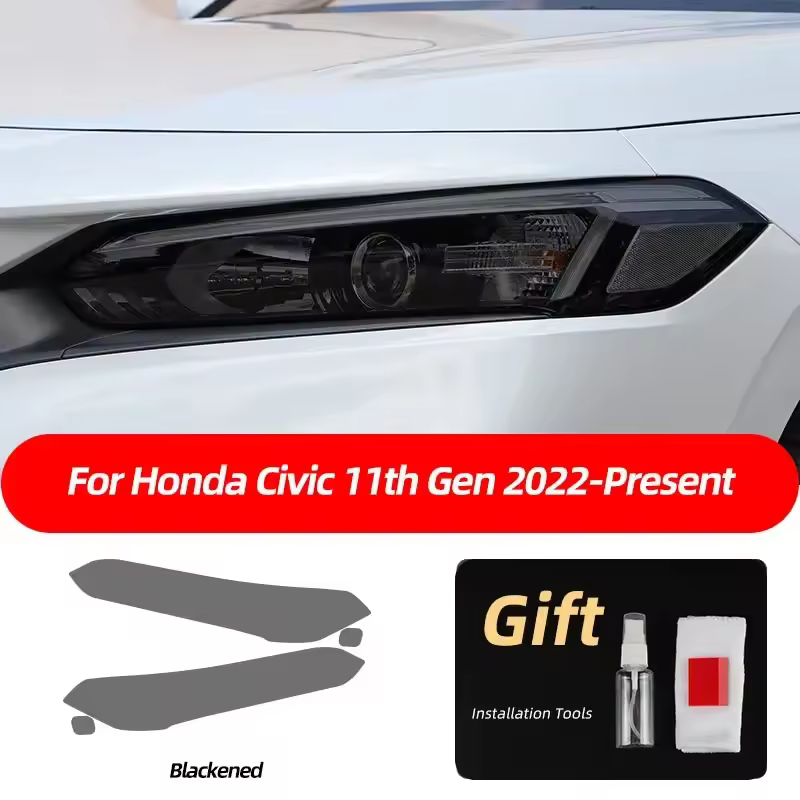 2Pcs Car Headlights Protective Film Front Headlamp Transparent Smoke Black TPU Sticker For Honda Civic 11th Gen 2022 Accessories - AliExpress 