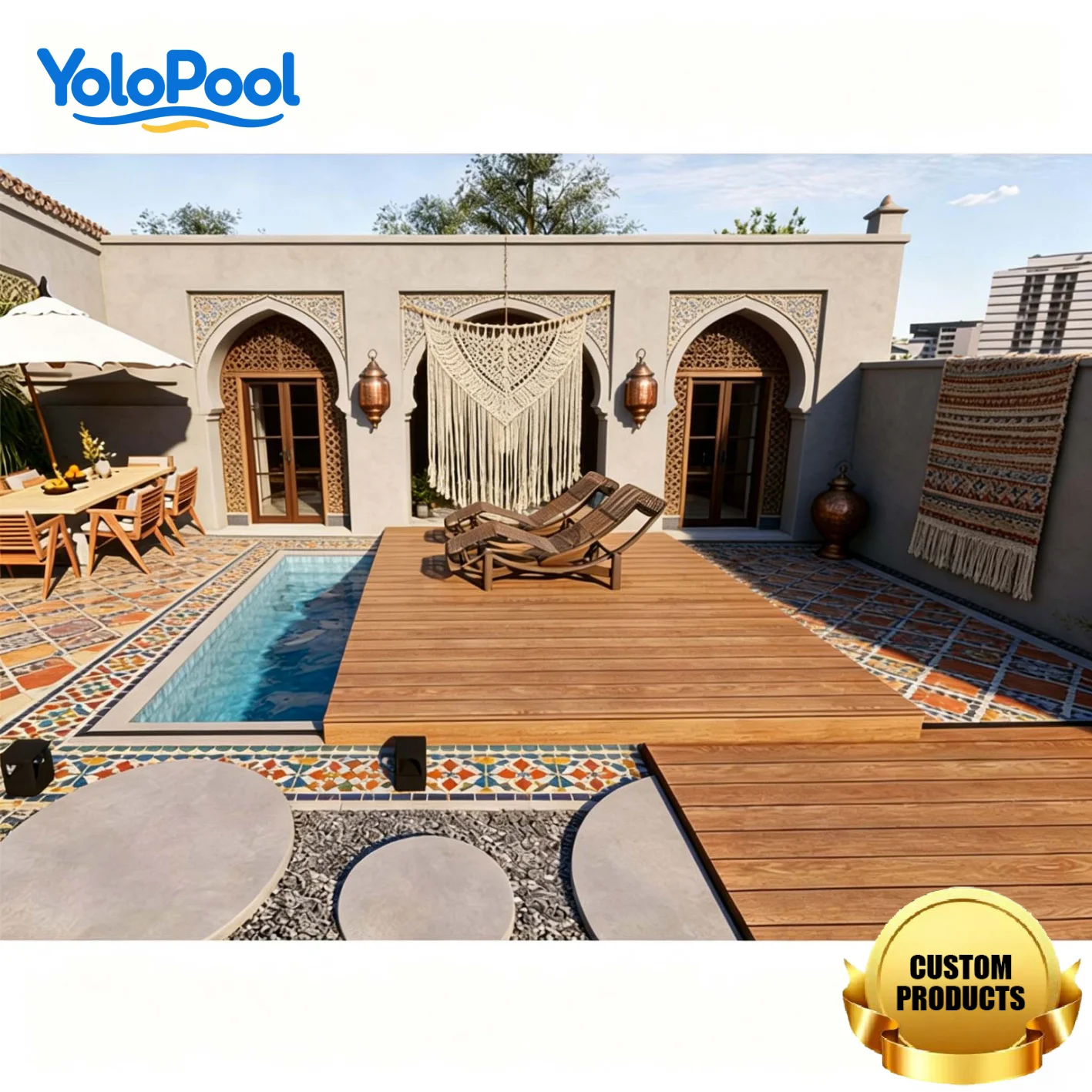 WPC SS304 Swimming Pool Safety Cover Custom Size Anti-Tear PP Mesh Solar Pool Cover Easy Clean Residential Use Customizeable