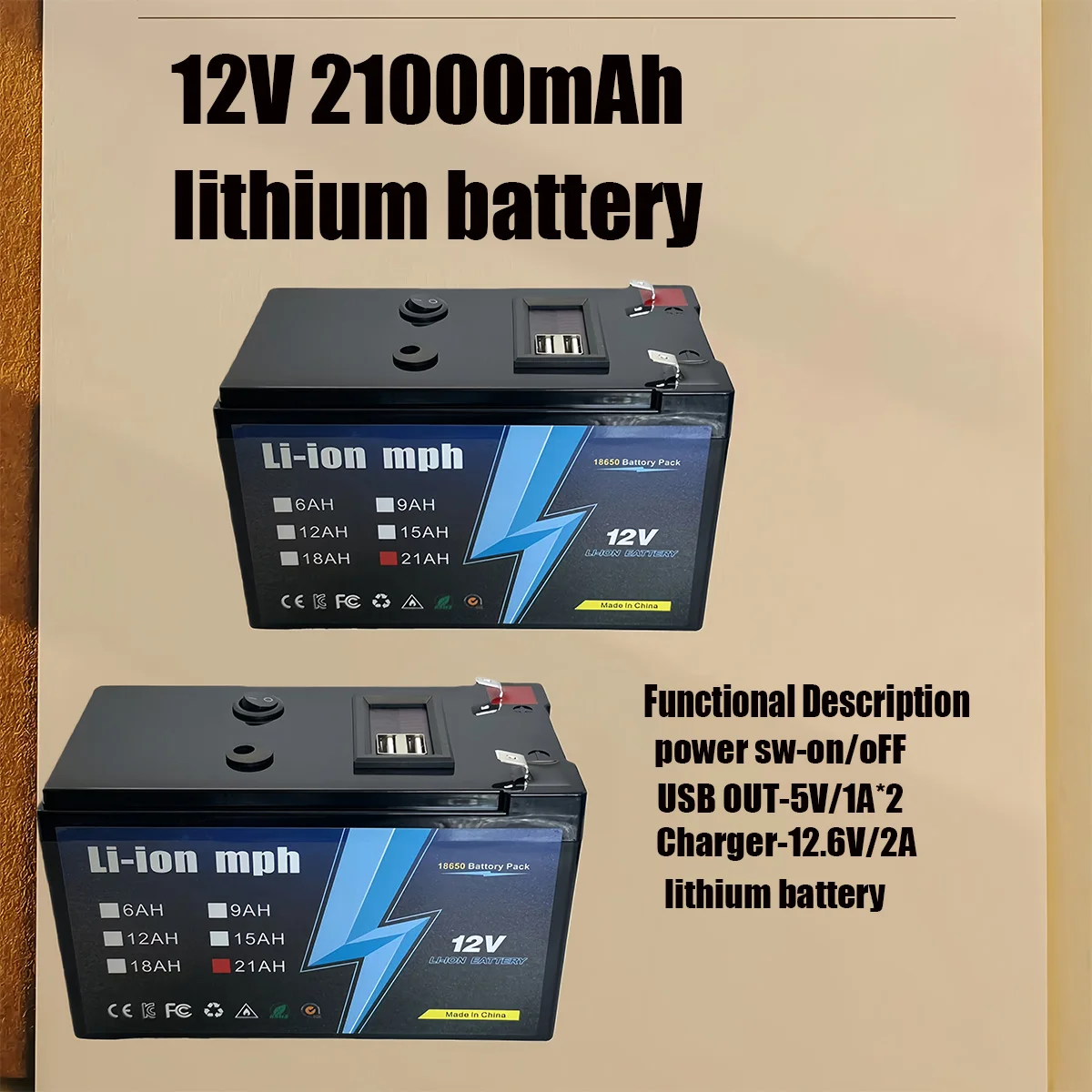 Rechargeable 12V Batteries for Kids Vehicles Toy Cars Motorcycles Strollers 15Ah 18Ah 21Ah Suitable for Various Toy Batteries