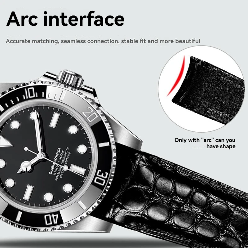 عالية الجودة منحني جلد التمساح حزام الساعات 20 مللي متر 22 مللي متر الرجال جلد البقر حزام ساعة اليد ل رولكس تيودور أوميغا المواطن ساعة اكسسوارات