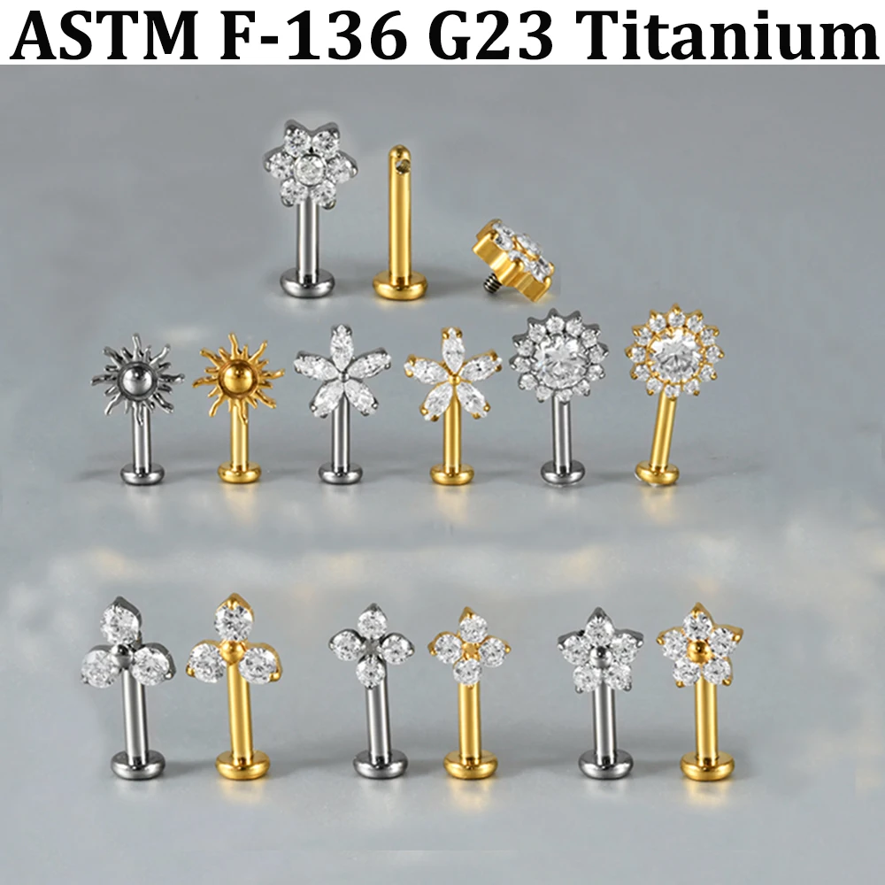 1 Stück G23 Massives Titan CZ Blumen-Vertikal-Helix-Ohrring mit Innengewinde, Flacher Tragus-Piercing Conch-Ohrring 16g