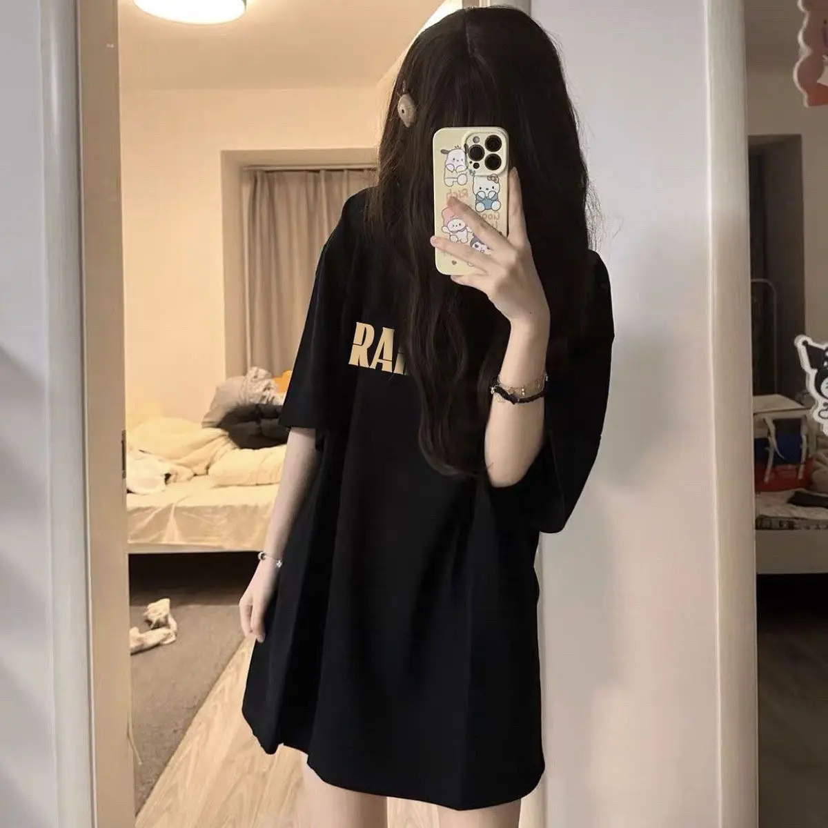 

Американская модная брендовая модная хлопковая футболка с короткими рукавами для студенток, нишевый дизайн, универсальная летняя новая футболка с половиной рукавов