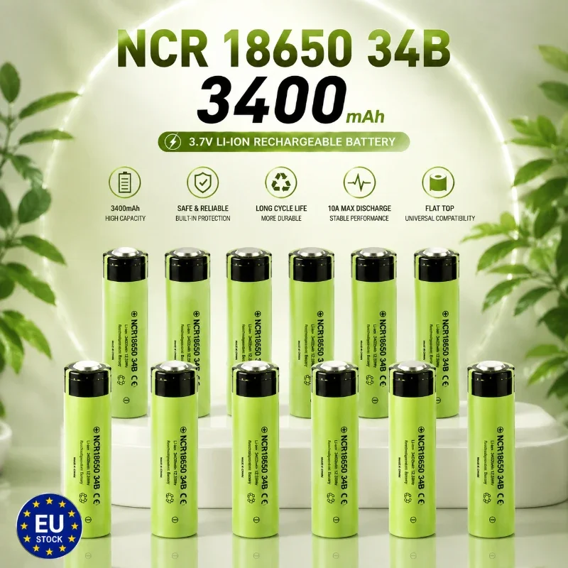 Batteria ricaricabile agli ioni di litio NCR 18650 34B, 3400mAh, 3,7V, 10A, con connettore piatto, ad alta capacità, per torce LED, dispositivi elettronici e attrezzature portatili. Spedizione rapida