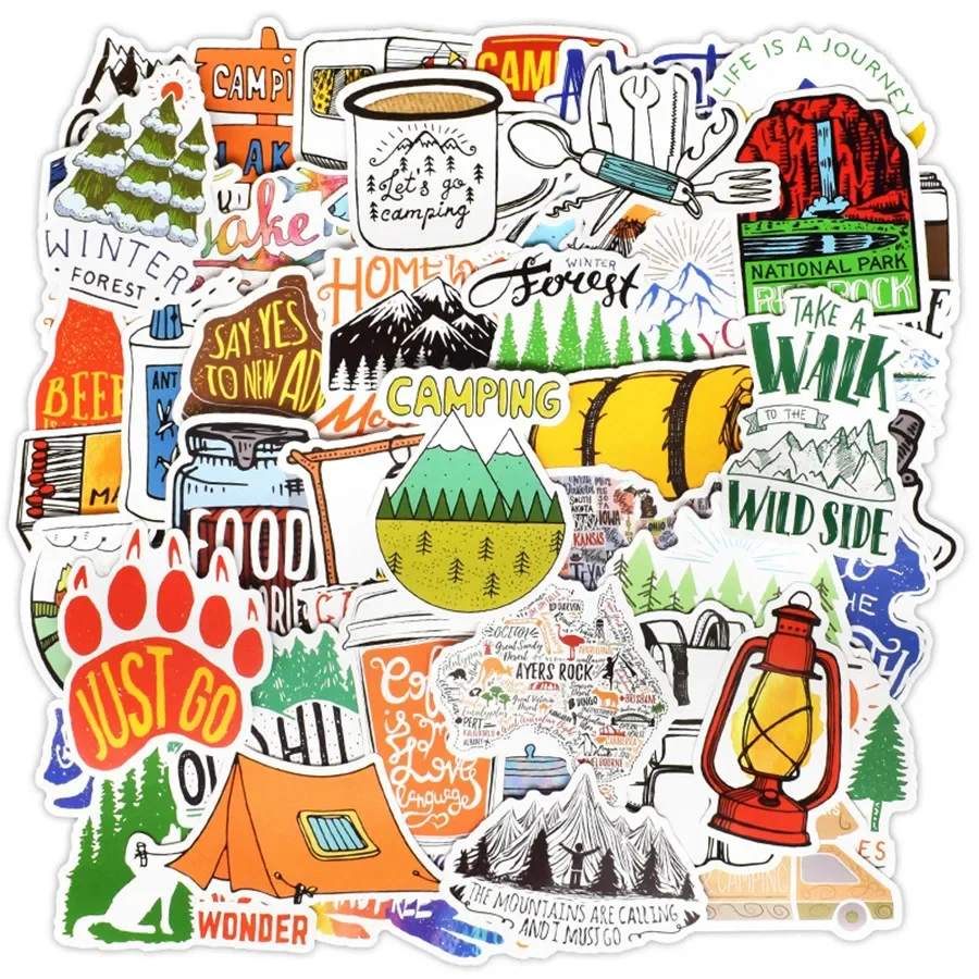 

50Pieces Vinyl Waterproof Wilderness Nature Stickers Hiking Camping Travel Decals for Water Bottles Phone Computer Luggage Cars