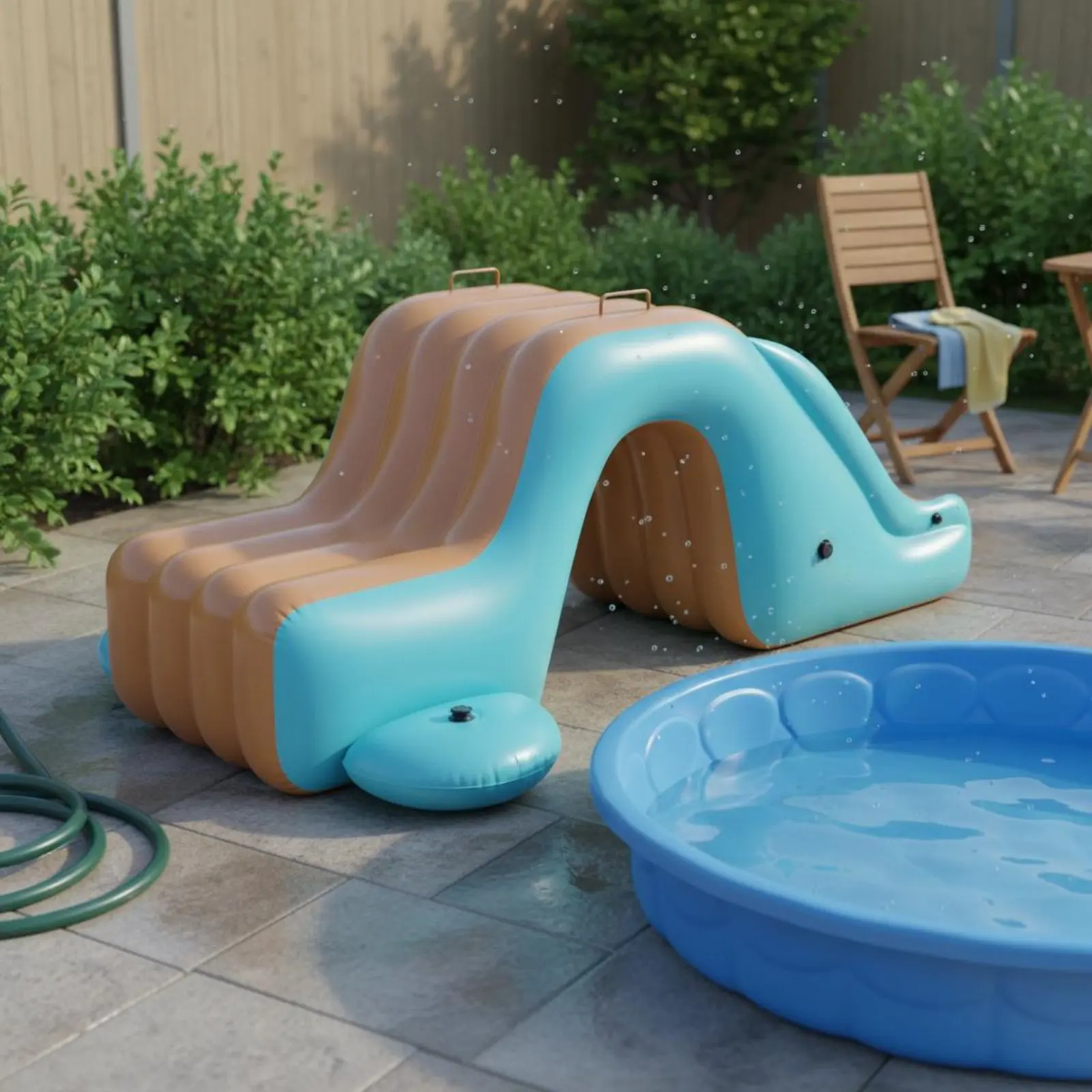 Inflatable Pool with Slide Family Size Kids Swimming Pool with Sunshade Inflatable Water Play Area for Infants, Outdoor