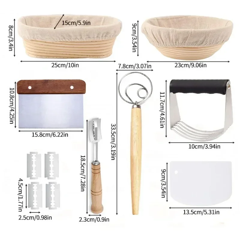 Yeast Starter Kit Proofing Basket Set Round Fermentation Basket Scraper Baking Mixer, cutter, beater, French bread utensils