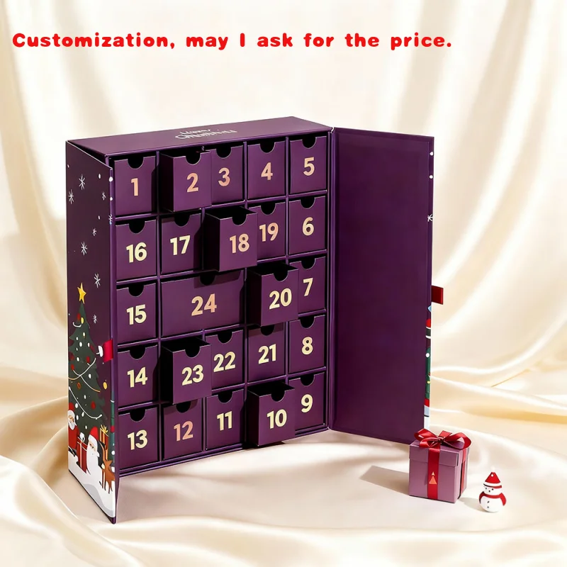 custom.New Design Luxury Advent Calendar Hot Rose Drawers Double-Door Surprise Box Paper Cosmetic Jewe