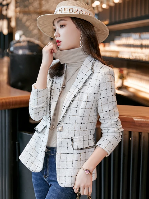 Black White Plaid Blazer Womens Black White Jackets Blazers New Arrival Black Aliexpress