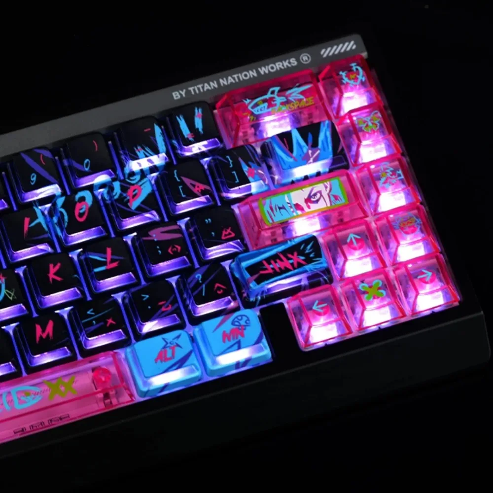 

Jinx Theme Anime Keycaps Custom PBT Original Height Side Engraved Translucent Cherry Profile Pc Accessories For 60/68/75 Gifts