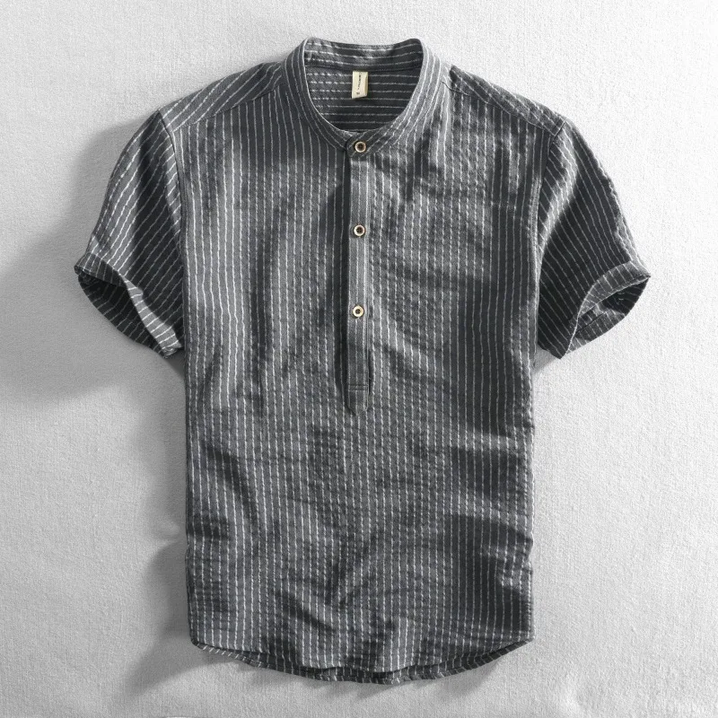 Summer Men's Casual Loose Short-sleeved Striped Shirt