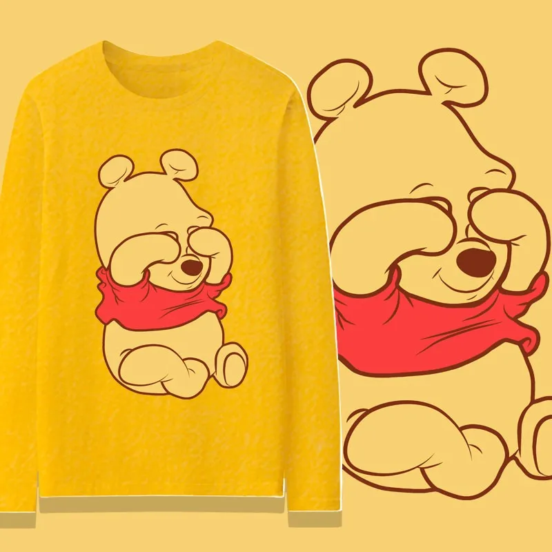 

Winnie Bear Anime Co Branded T-shirt Women's Long Sleeved Disney Tigger Autumn Pure Cotton Instagram Clothes