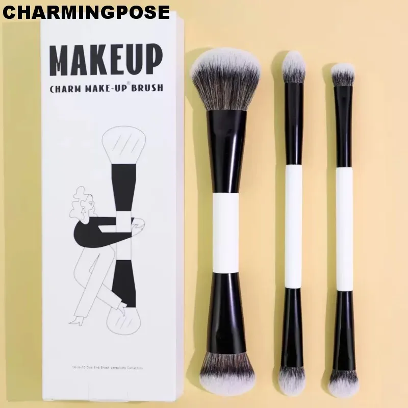 2-in-1 Dual Ended Makeup Brush Professional | Double Sided Face and Eye Cosmetic Brush | Portable Travel Makeup Tools Set