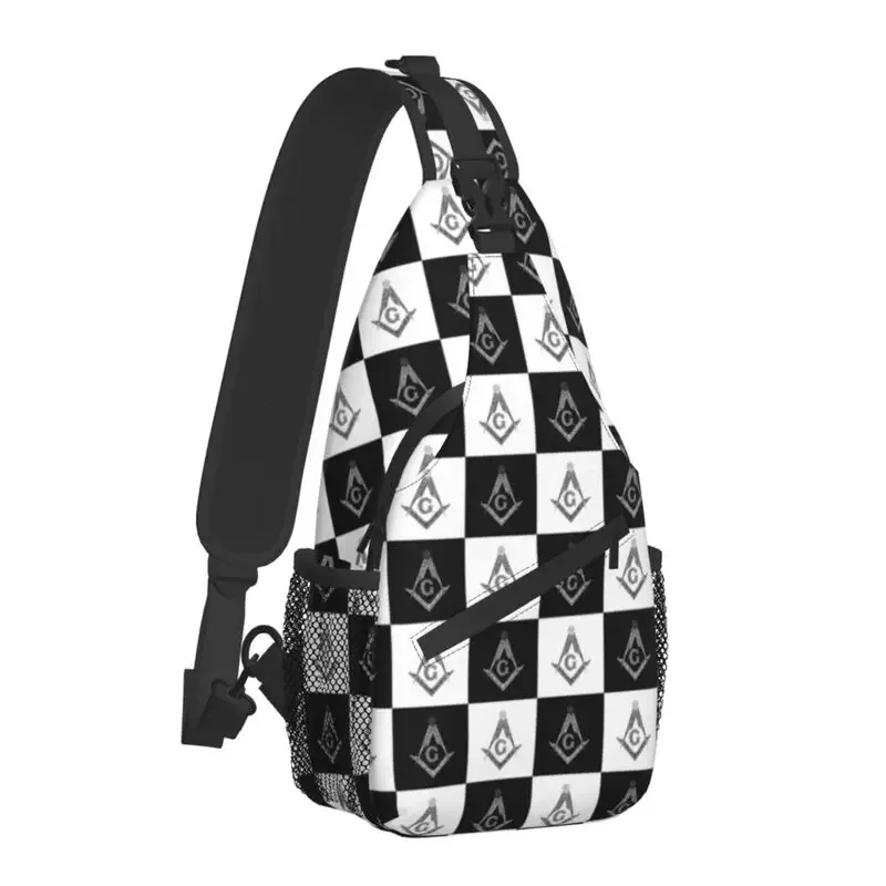 Custom Freemason Checkered Pattern Sling Bag Men Cool Freemasonry Masonic Shoulder Chest Crossbody Backpack Traveling Daypack