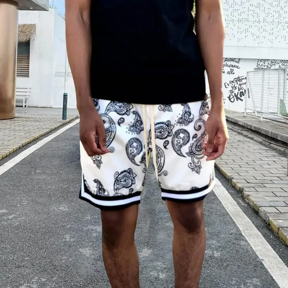 Men New Cashew Flower Shorts Trendy Hip-hop Loose Casual Outdoor Basketball Sport Summer Lace-up Elastic Waist Short Pant