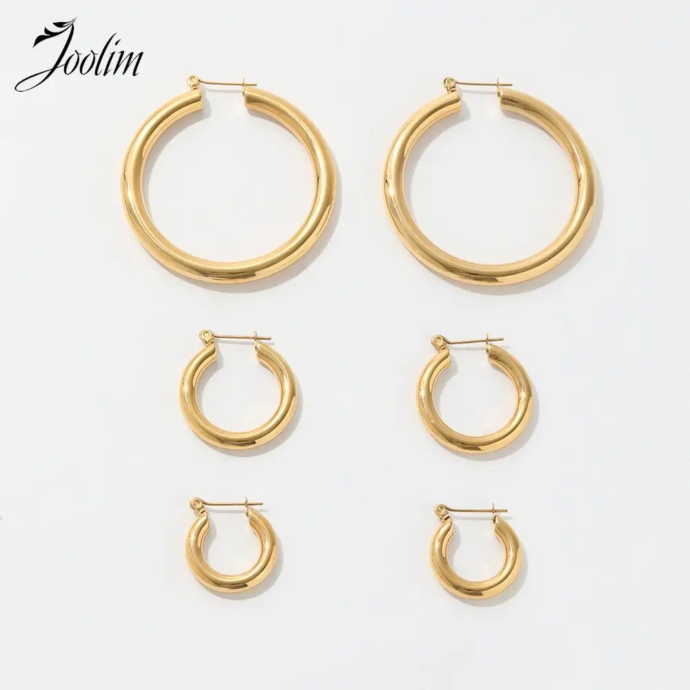 Joolim Jewelry High End PVD Wholesale Waterproof Easiest Circle Hoop Stainless Steel Earring For Women