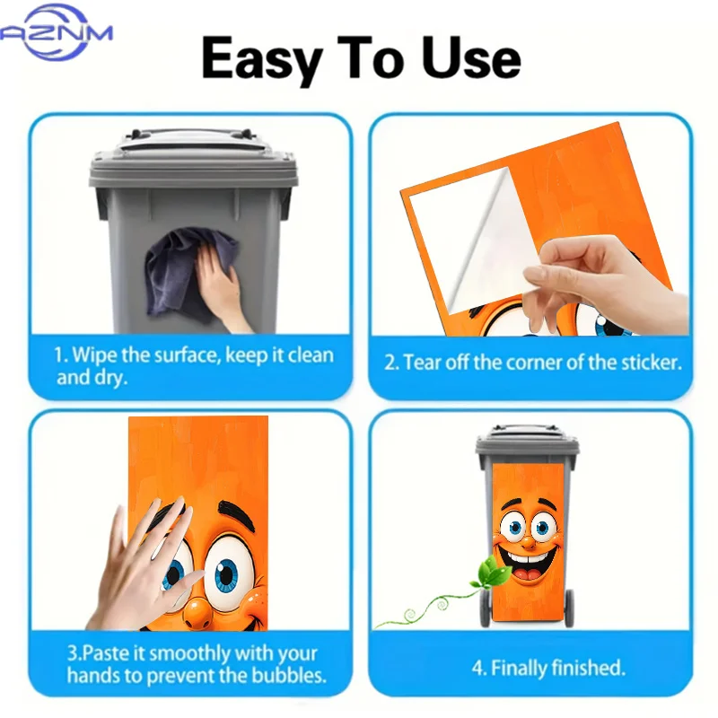 Trash Can Sticker Orange Grinning Happy Face Themed Design, Self-Adhesive Wall Decal Wallpaper for Kitchen Trash Can Decoratio view 6