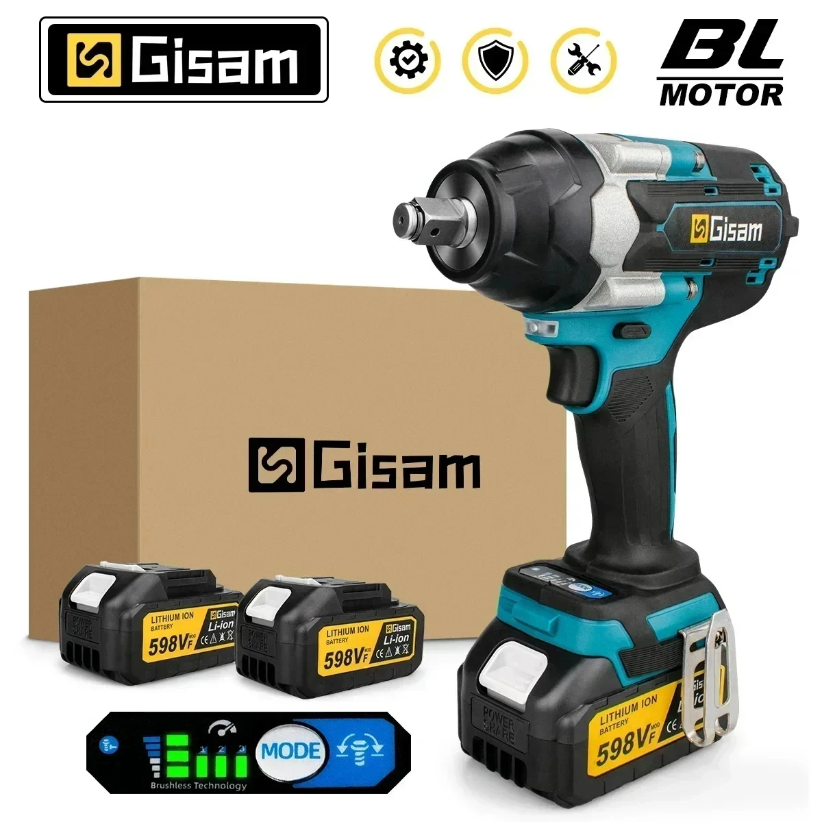 Gasam 1800N.M عزم الدوران فرش مفتاح ربط كهربائي 1/2 بوصة مفك البراغي مفتاح ربط لاسلكي أداة السلطة لبطارية ماكيتا 18 فولت دبوس