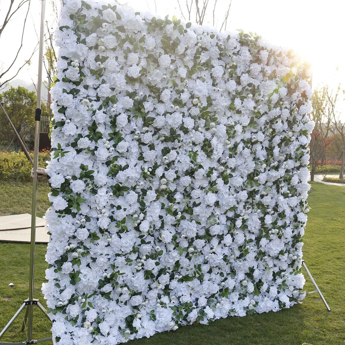 3D mixed flower series white peony green leaves artificial rose wall birthday party outdoor wedding background layout