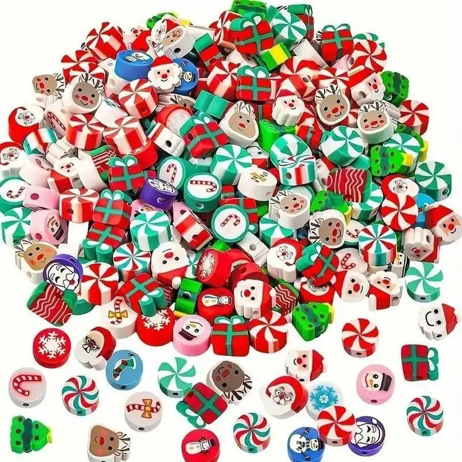 1/5/10/20/50/100pcs NADD VILLAGE Christmas Polymer Clay Beads - Soft, Non-Toxic Craft Beads Featuring Over 60 Festive Shapes (He