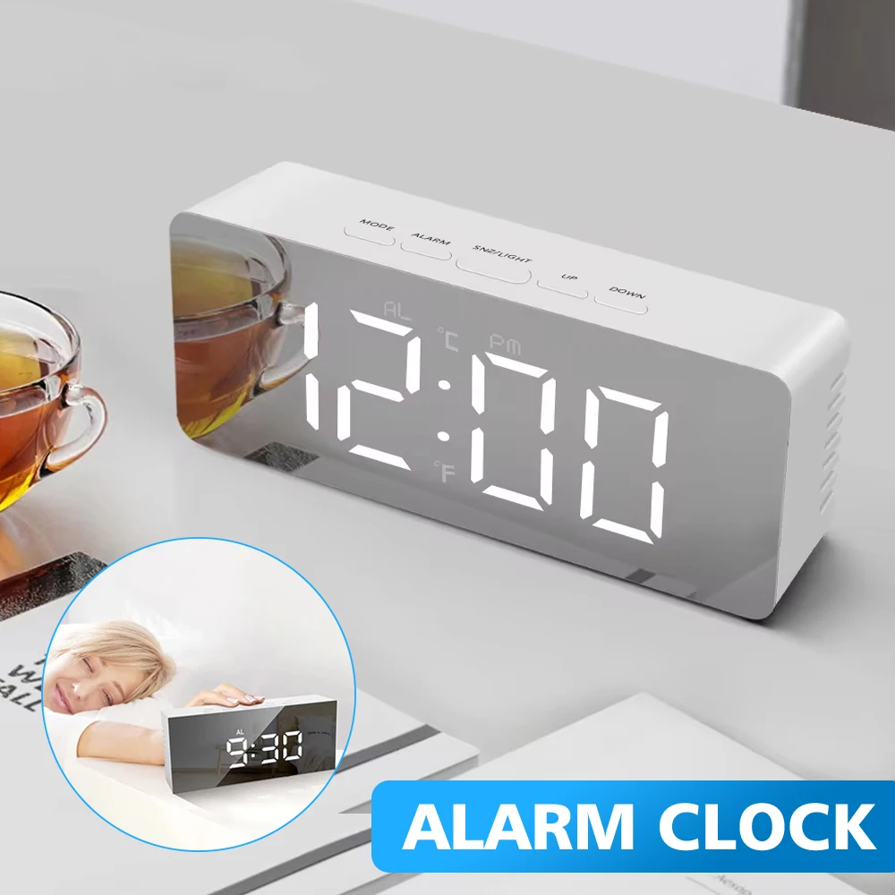 LED Digital Alarm Clock Bedroom Electronic Desktop Clock with Temperature Display Adjustable Brightness USB Clocks 12/24 Hours