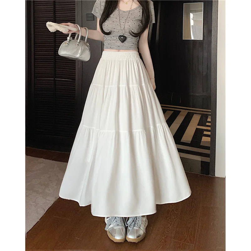 

Spring Summer Korean Style Design Hip-covering Extra-long Pleated Patchwork Large Hem A-line Skirt