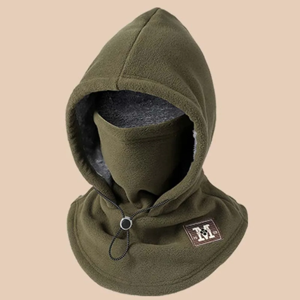 

Soft Thermal Fleece Balaclava Hat Windproof Cold-proof Hooded Neck Neck Warmer Drawstring Pullover Cap Autumn